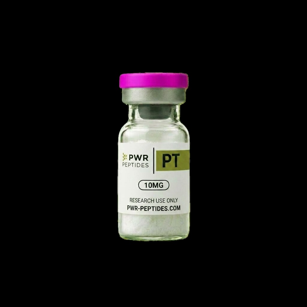 PT-141 10mg research peptide vial — Melanocortin receptor agonist studied in melanocortin pathways. Signaling Peptides category. Pharmaceutical-grade, third-party tested by PWR Peptides.