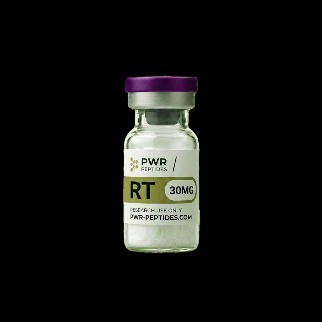 Retatrutide 30mg research peptide vial — Triple-action GLP-1/GIP/Glucagon receptor agonist. Receptor Agonist Research category. Pharmaceutical-grade, third-party tested by PWR Peptides.