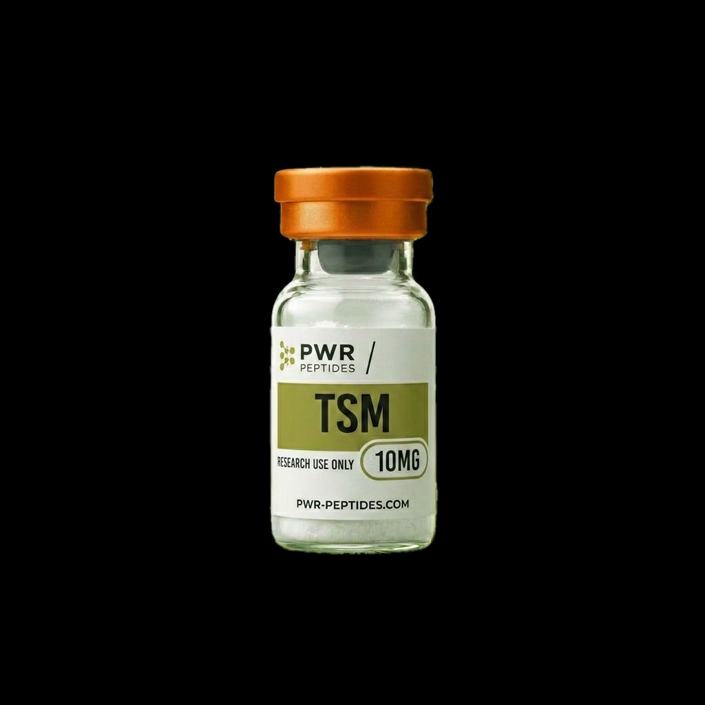 Tesamorelin 10mg research peptide vial — GHRH analog studied for GHRH-axis signaling. Receptor Agonist Research category. Pharmaceutical-grade, third-party tested by PWR Peptides.