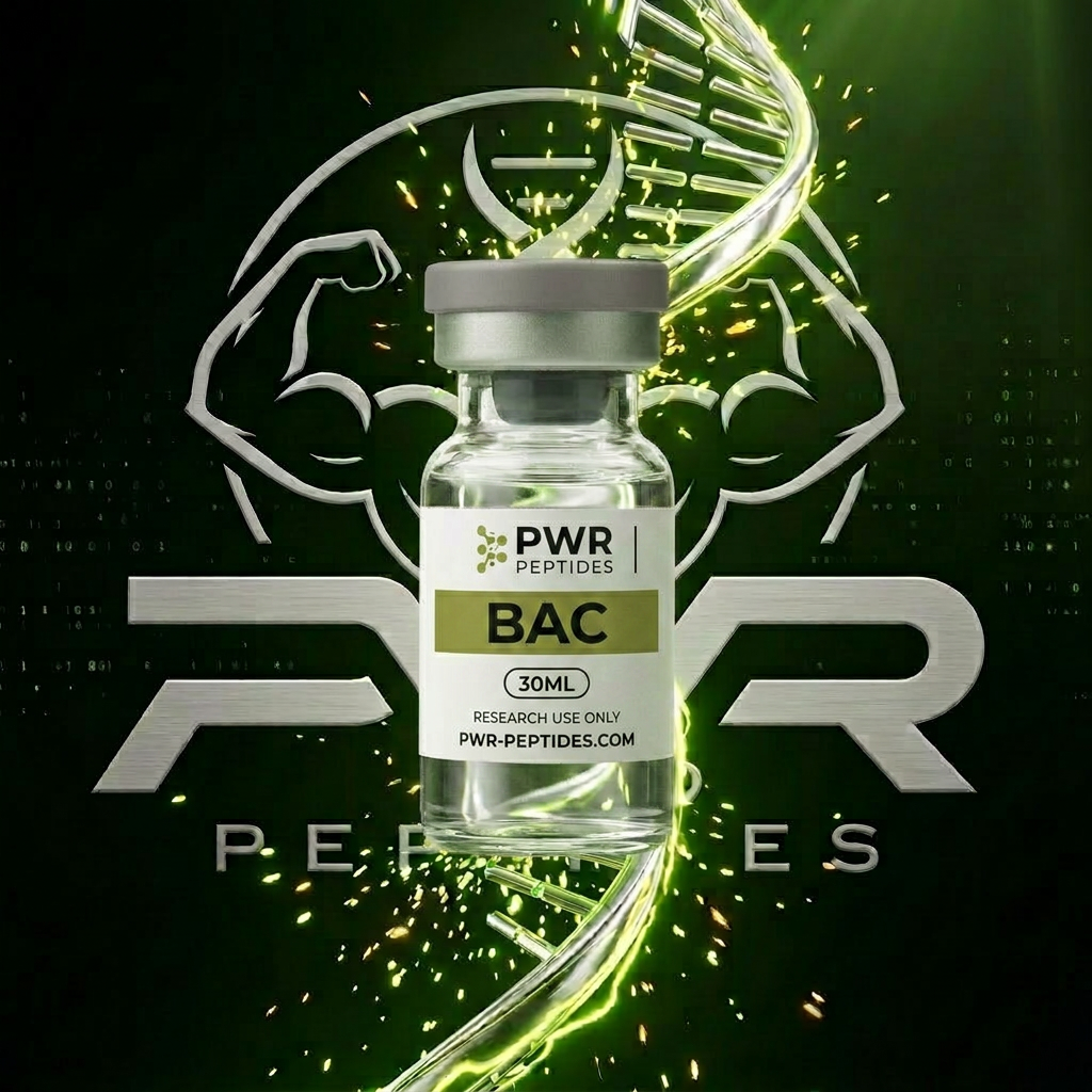 BAC 30mL research peptide vial — Pharmaceutical-grade reconstitution solution. Supplies category. Pharmaceutical-grade, third-party tested by PWR Peptides.