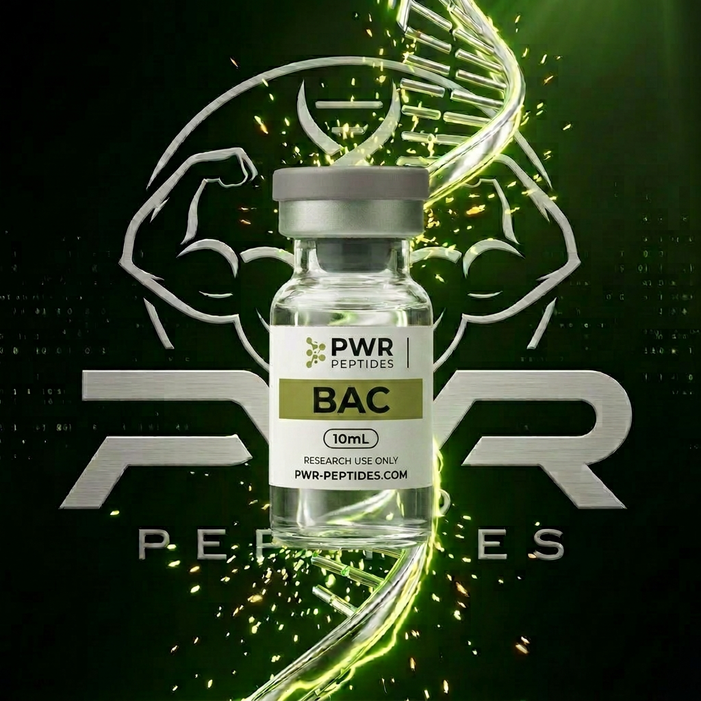 BAC 10mL research peptide vial — Pharmaceutical-grade reconstitution solution. Supplies category. Pharmaceutical-grade, third-party tested by PWR Peptides.