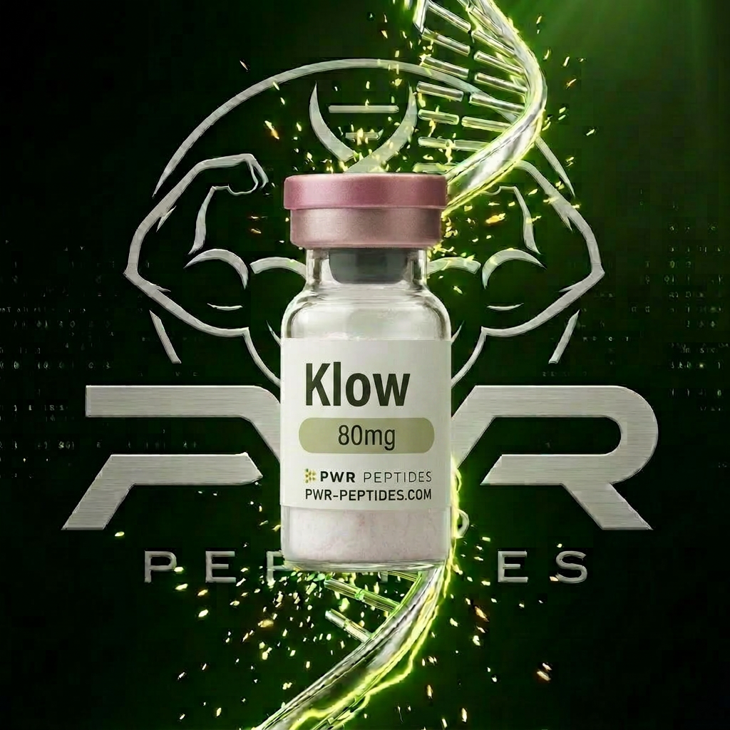 Klow 80mg research peptide vial — Four-peptide skin & regeneration research blend. Skin & Wellness category. Pharmaceutical-grade, third-party tested by PWR Peptides.