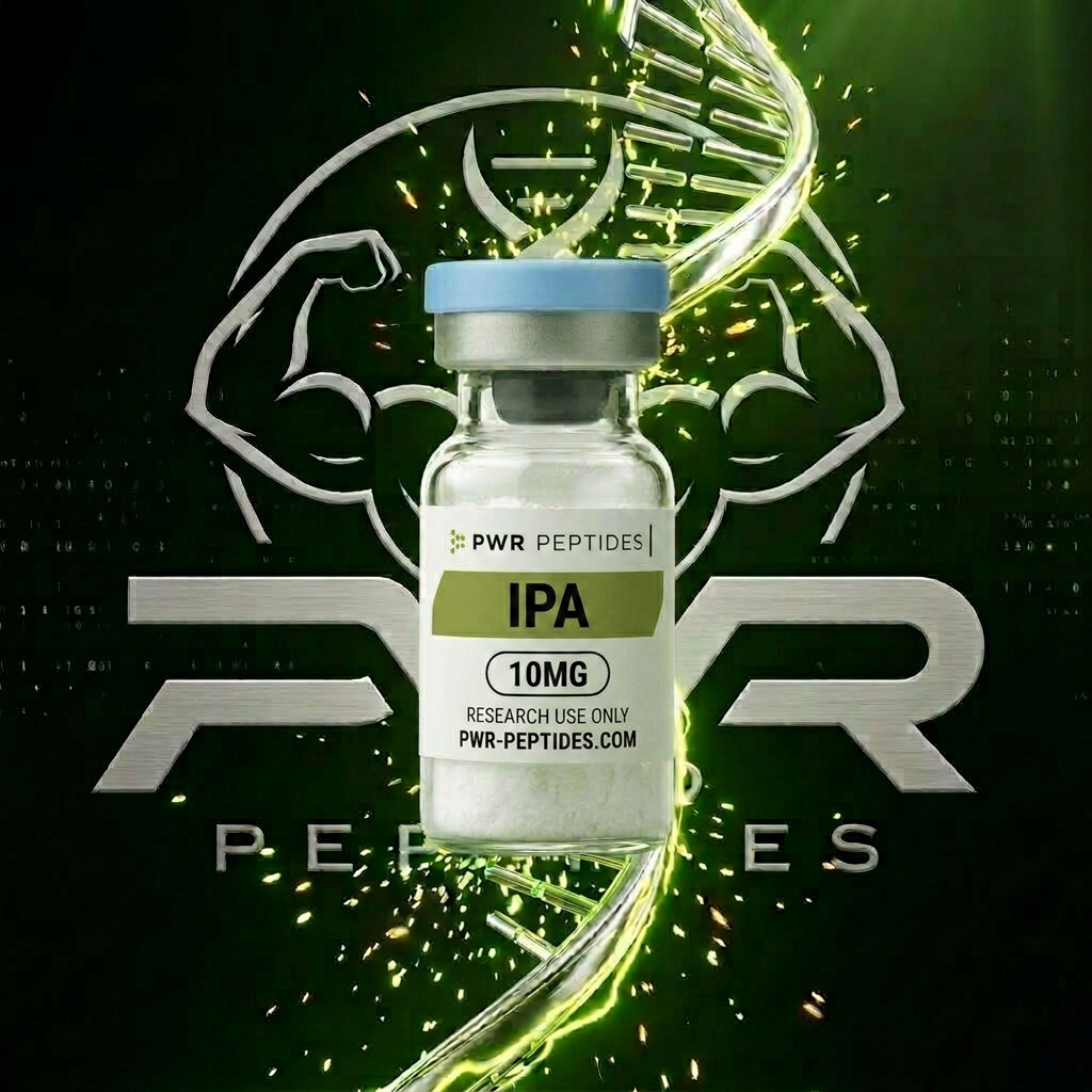 IPA 10mg research peptide vial — Growth hormone secretagogue for lean muscle & sleep. Performance & Recovery category. Pharmaceutical-grade, third-party tested by PWR Peptides.