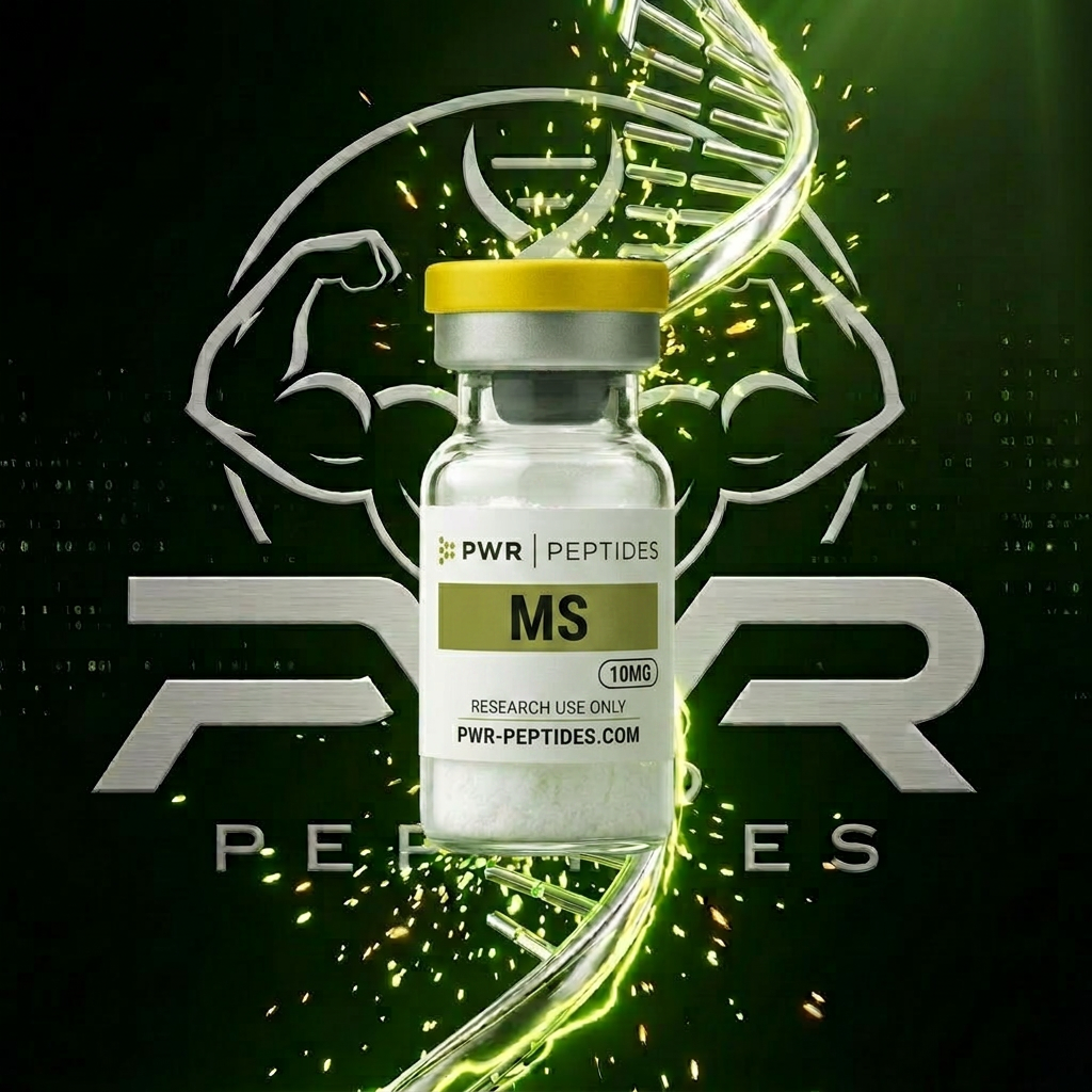 MS 10mg research peptide vial — Mitochondrial-derived peptide for energy & longevity. Performance & Recovery category. Pharmaceutical-grade, third-party tested by PWR Peptides.