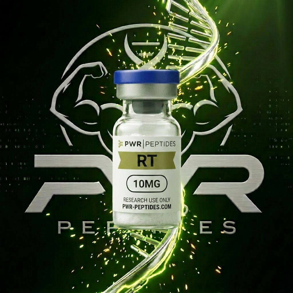 RT 10mg research peptide vial — Triple-action GLP-1/GIP/Glucagon receptor agonist. Weight Management category. Pharmaceutical-grade, third-party tested by PWR Peptides.