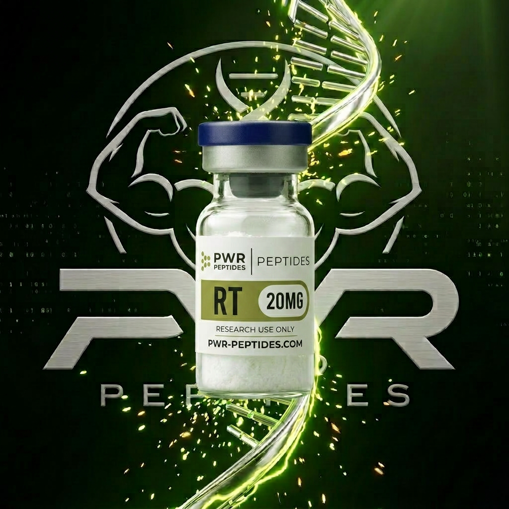 RT 20mg research peptide vial — Triple-action GLP-1/GIP/Glucagon receptor agonist. Weight Management category. Pharmaceutical-grade, third-party tested by PWR Peptides.