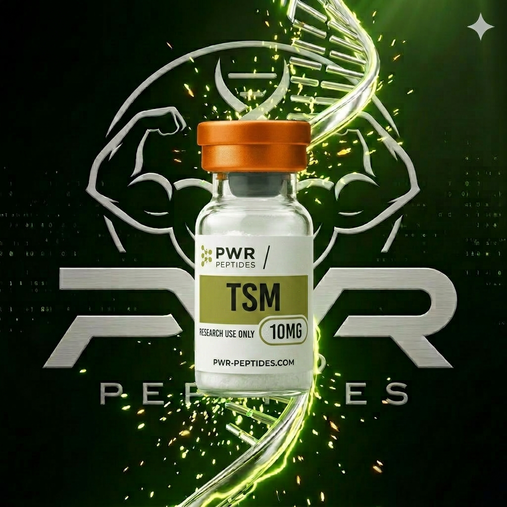 TSM 10mg research peptide vial — GHRH analog studied for visceral fat & body composition. Weight Management category. Pharmaceutical-grade, third-party tested by PWR Peptides.