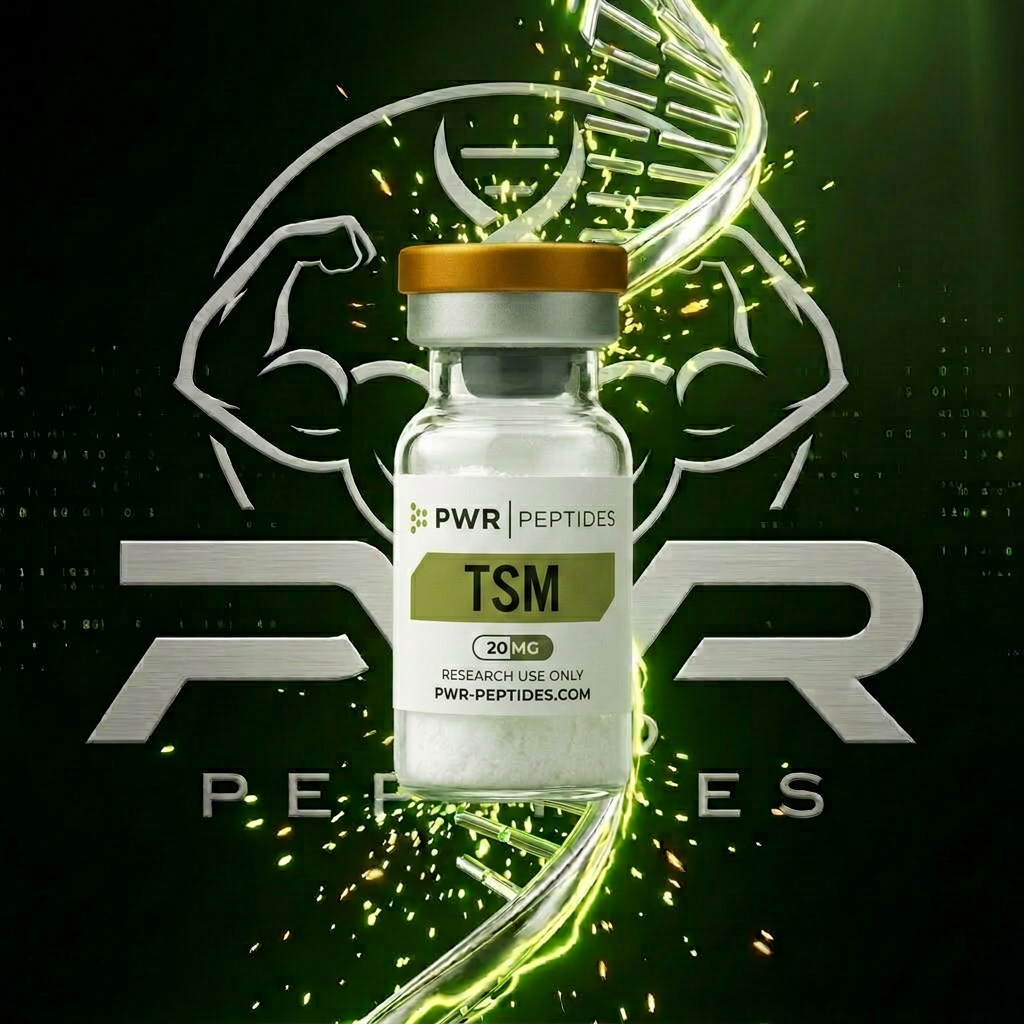 TSM 20mg research peptide vial — GHRH analog studied for visceral fat & body composition. Weight Management category. Pharmaceutical-grade, third-party tested by PWR Peptides.