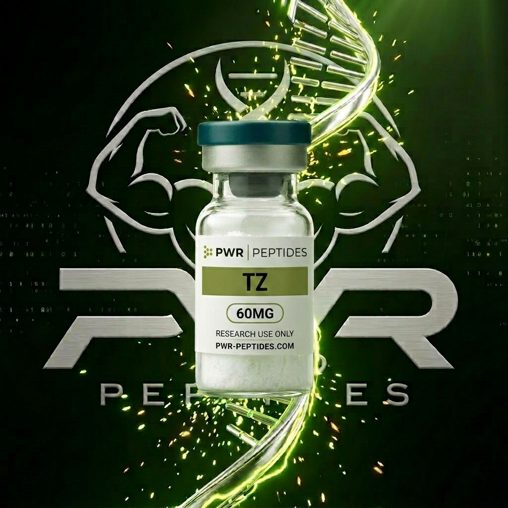 TZ 60mg research peptide vial — Dual-action GLP-1/GIP receptor agonist. Weight Management category. Pharmaceutical-grade, third-party tested by PWR Peptides.